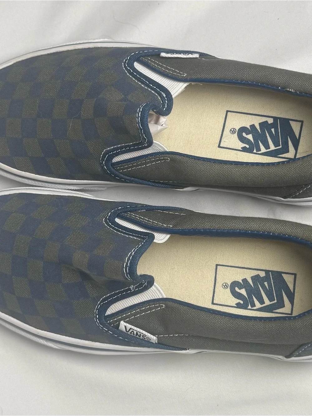 Vans Slip-On Checkerboard Canvas Loafers in Blue and Gray